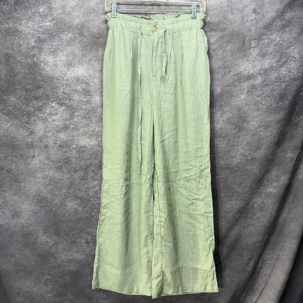 Thread & Supply Sage Green Linen Blend Wide Leg Pull On Pants Size S Gauzy